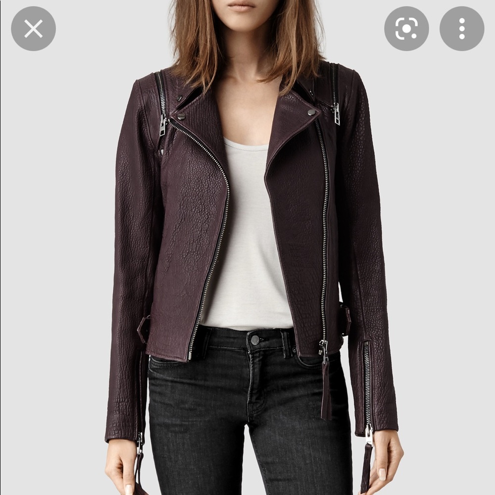 Like new All Saints Dark Plum Leather Biker Jacket